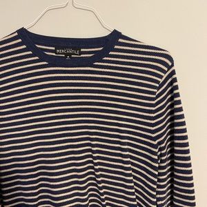 J Crew Waffle Knit Blue White Stripe Crew Neck Sweater size Medium
